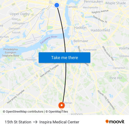 15th St Station to Inspira Medical Center map