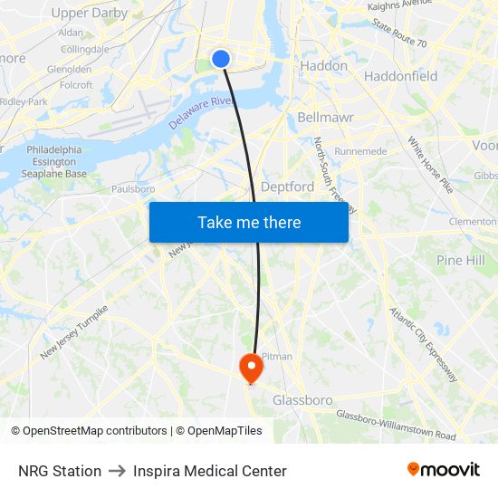 NRG Station to Inspira Medical Center map