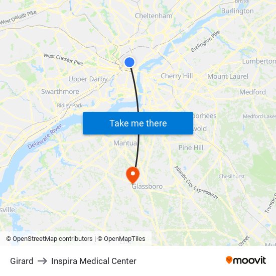 Girard to Inspira Medical Center map