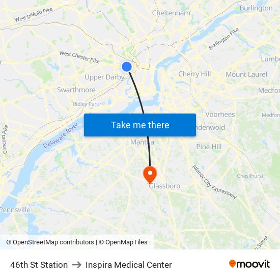 46th St Station to Inspira Medical Center map