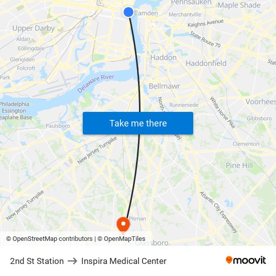 2nd St Station to Inspira Medical Center map