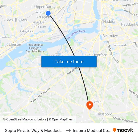 Septa Private Way & Macdade Blvd to Inspira Medical Center map
