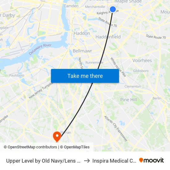 Upper Level by Old Navy/Lens Crafters to Inspira Medical Center map