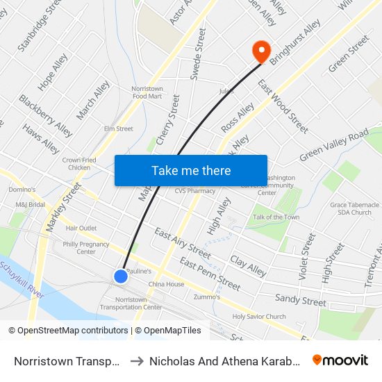 Norristown Transportation Center to Nicholas And Athena Karabots Medical Building map