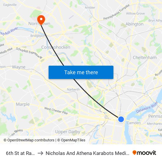 6th St at Race St to Nicholas And Athena Karabots Medical Building map