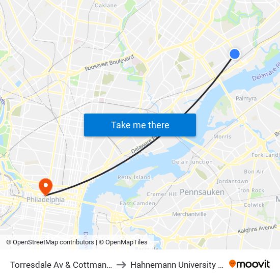 Torresdale Av & Cottman Av Loop to Hahnemann University Hospital map