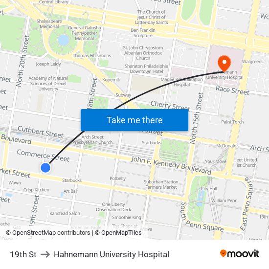 19th St to Hahnemann University Hospital map