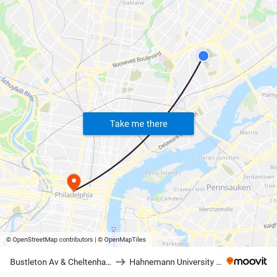 Bustleton Av & Cheltenham Av - Fs to Hahnemann University Hospital map