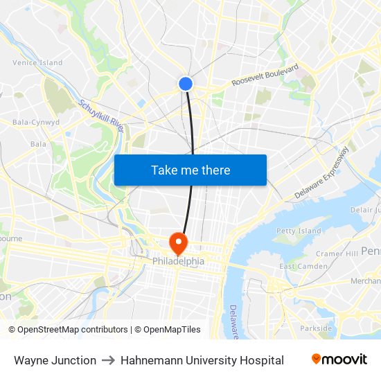 Wayne Junction to Hahnemann University Hospital map