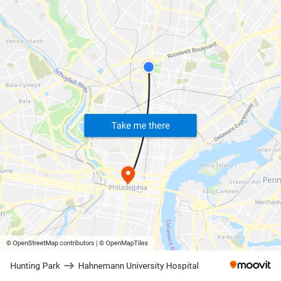 Hunting Park to Hahnemann University Hospital map