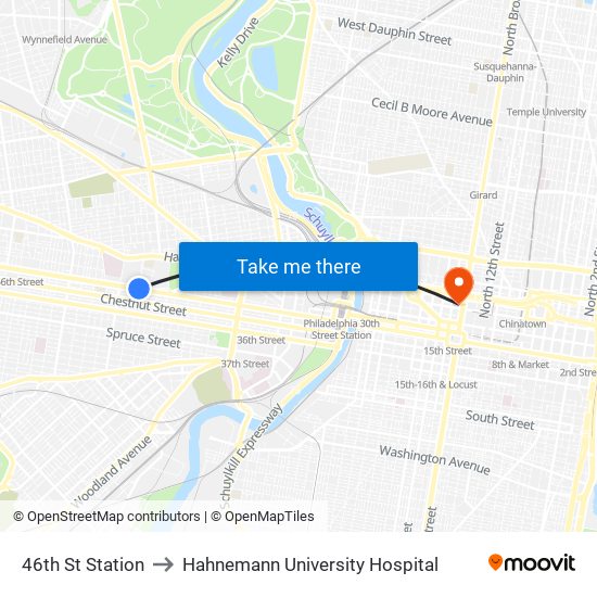 46th St Station to Hahnemann University Hospital map