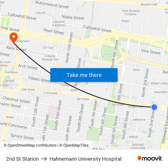 2nd St Station to Hahnemann University Hospital map