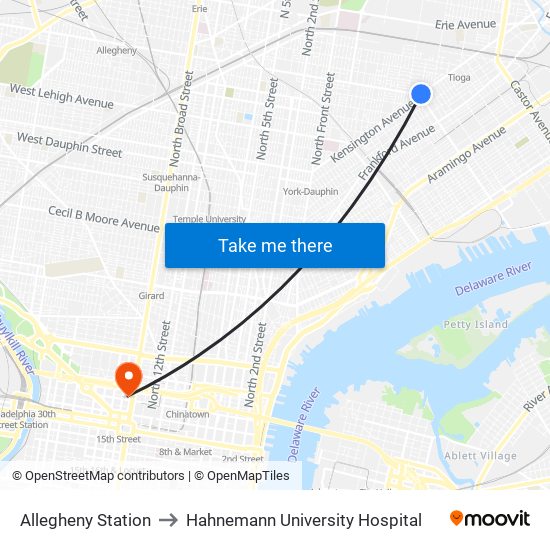 Allegheny Station to Hahnemann University Hospital map