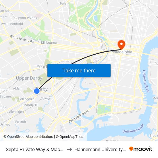 Septa Private Way & Macdade Blvd to Hahnemann University Hospital map