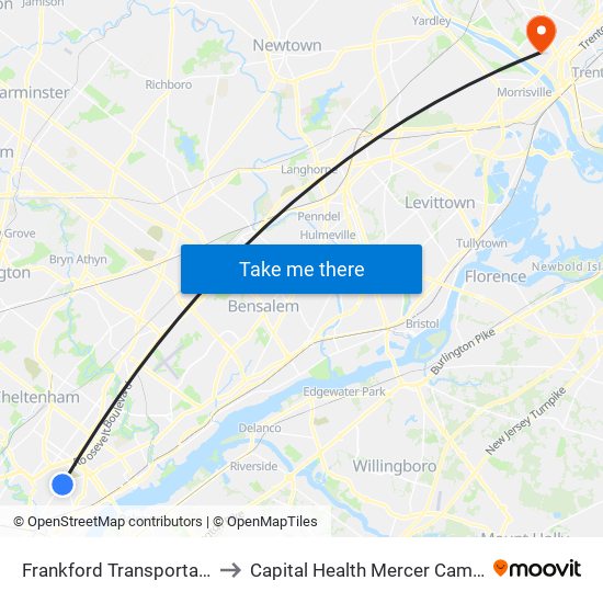 Frankford Transportation Center to Capital Health Mercer Campus (Former) map