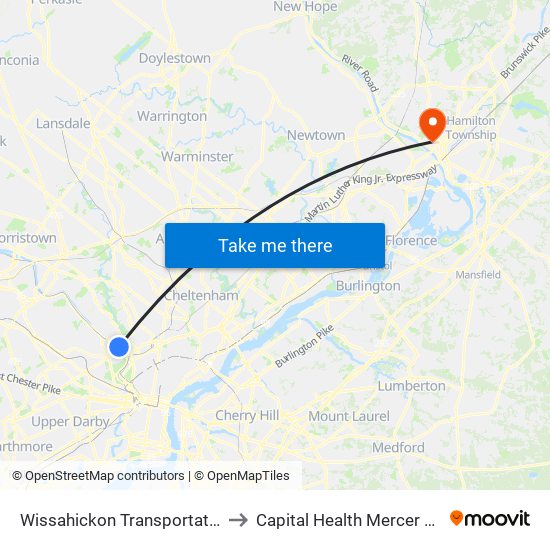 Wissahickon Transportation Center - Onsite to Capital Health Mercer Campus (Former) map