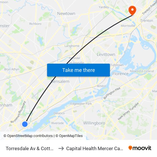 Torresdale Av & Cottman Av Loop to Capital Health Mercer Campus (Former) map