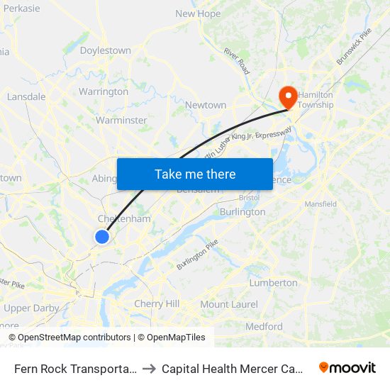 Fern Rock Transportation Center to Capital Health Mercer Campus (Former) map