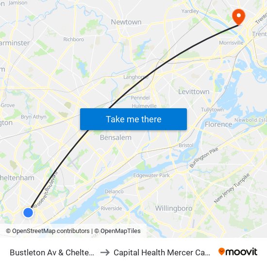 Bustleton Av & Cheltenham Av - Fs to Capital Health Mercer Campus (Former) map