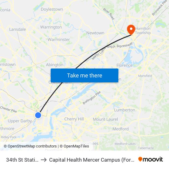 34th St Station to Capital Health Mercer Campus (Former) map