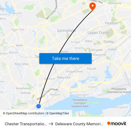 Chester Transportation Center to Deleware County Memorial Hospital map