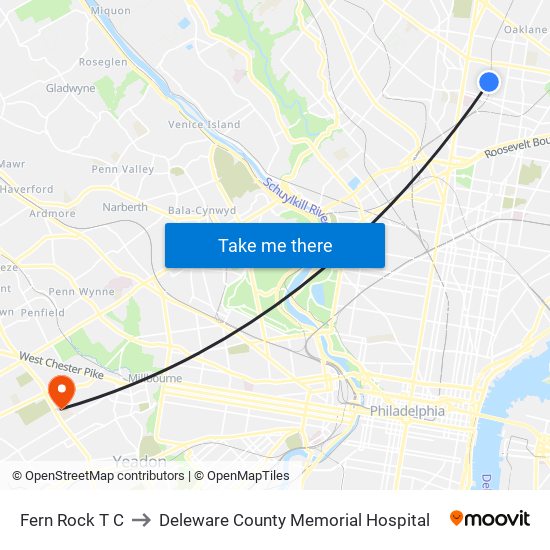 Fern Rock T C to Deleware County Memorial Hospital map