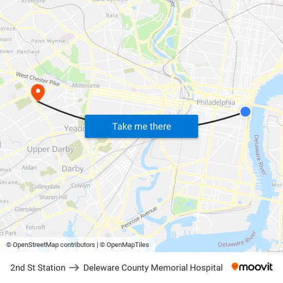 2nd St Station to Deleware County Memorial Hospital map