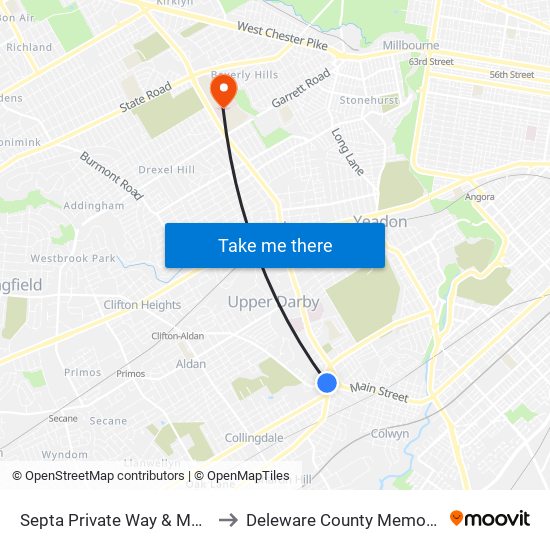 Septa Private Way & Macdade Blvd to Deleware County Memorial Hospital map