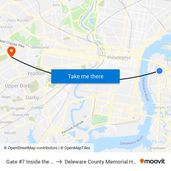 Gate #7 Inside the Wrtc to Deleware County Memorial Hospital map