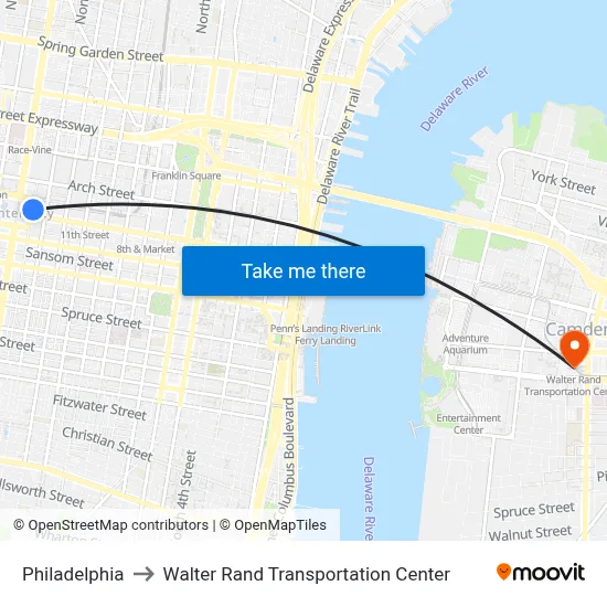 Philadelphia to Walter Rand Transportation Center map