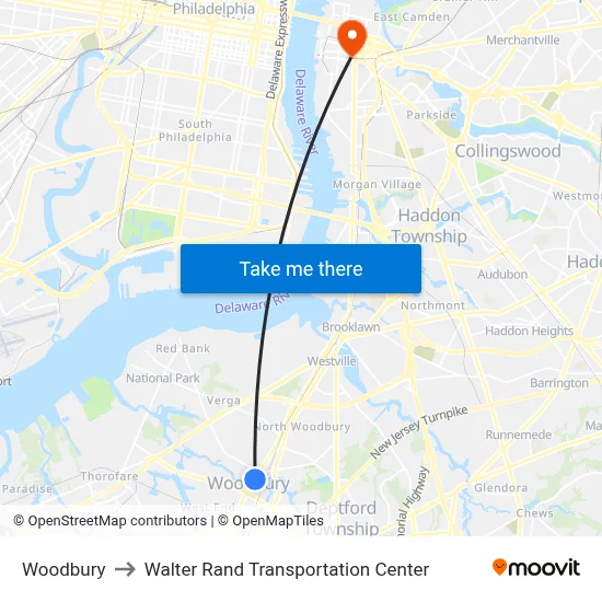 Woodbury to Walter Rand Transportation Center map