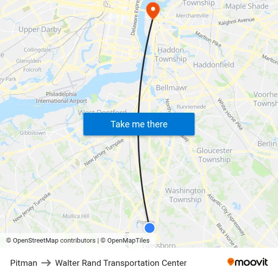 Pitman to Walter Rand Transportation Center map