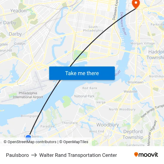 Paulsboro to Walter Rand Transportation Center map
