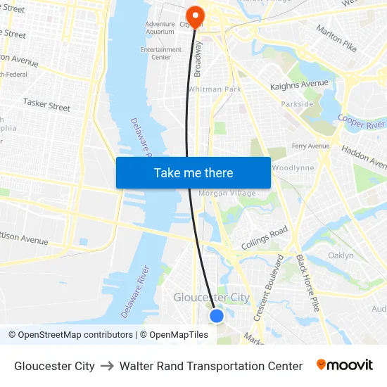 Gloucester City to Walter Rand Transportation Center map