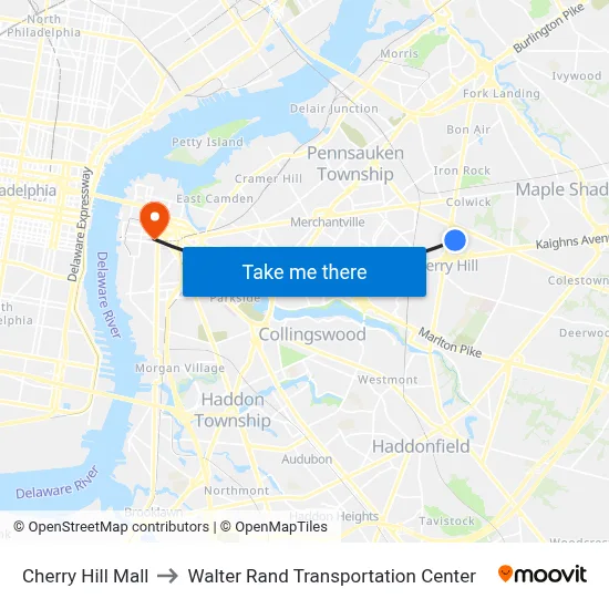 Cherry Hill Mall to Walter Rand Transportation Center map