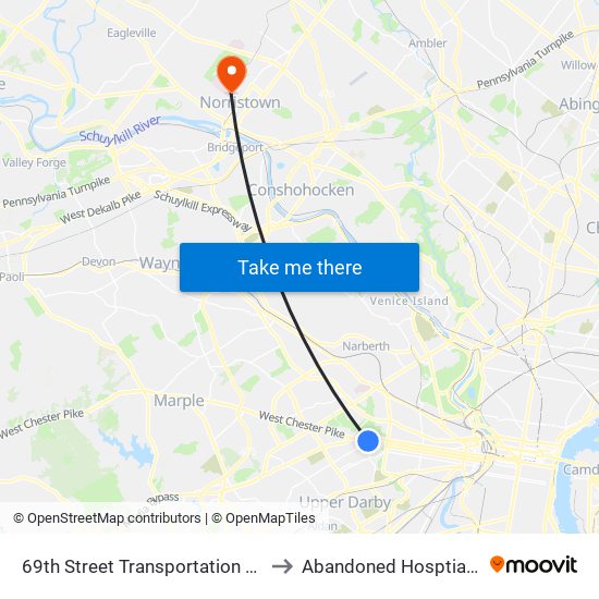 69th Street Transportation Center to Abandoned Hosptial Unit map