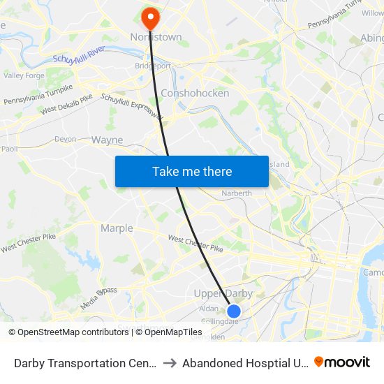 Darby Transportation Center to Abandoned Hosptial Unit map