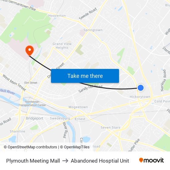 Plymouth Meeting Mall to Abandoned Hosptial Unit map