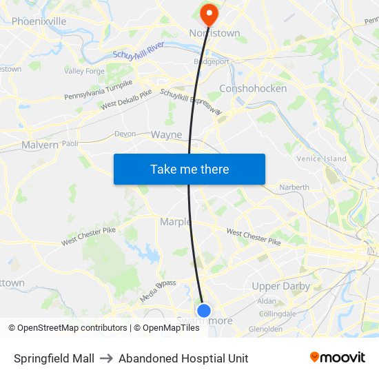 Springfield Mall to Abandoned Hosptial Unit map