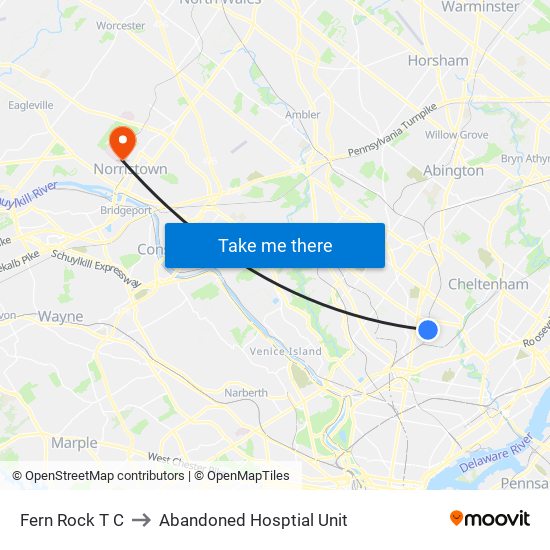 Fern Rock T C to Abandoned Hosptial Unit map