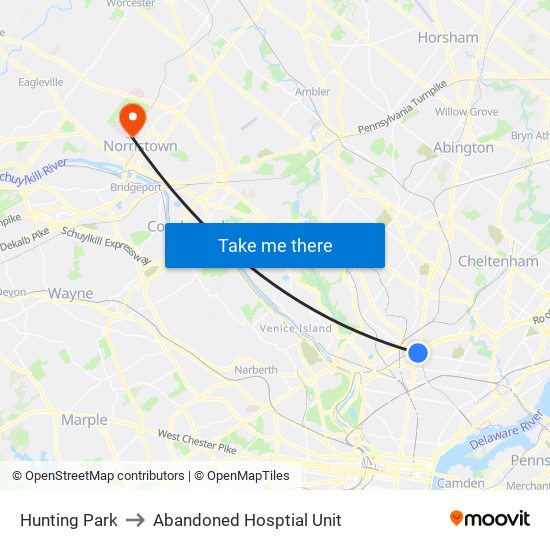 Hunting Park to Abandoned Hosptial Unit map