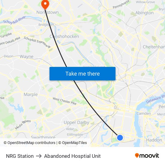 NRG Station to Abandoned Hosptial Unit map