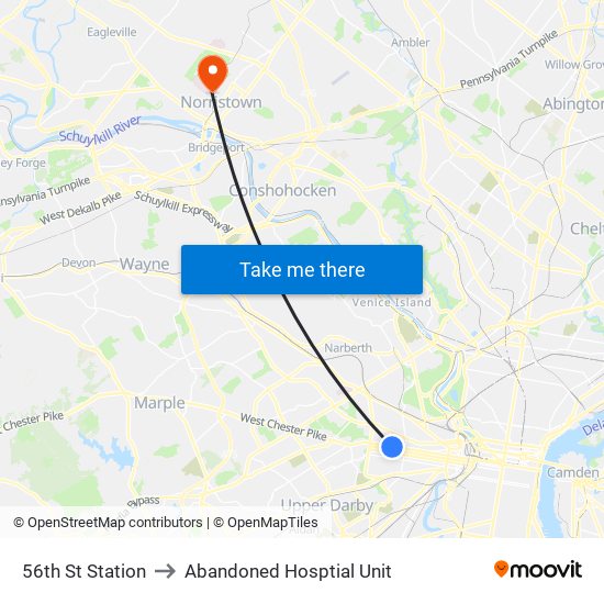 56th St Station to Abandoned Hosptial Unit map