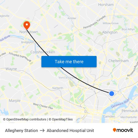 Allegheny Station to Abandoned Hosptial Unit map