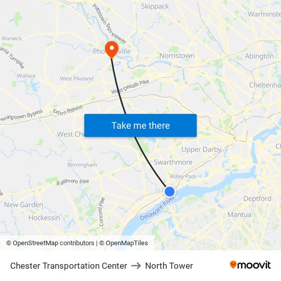 Chester Transportation Center to North Tower map