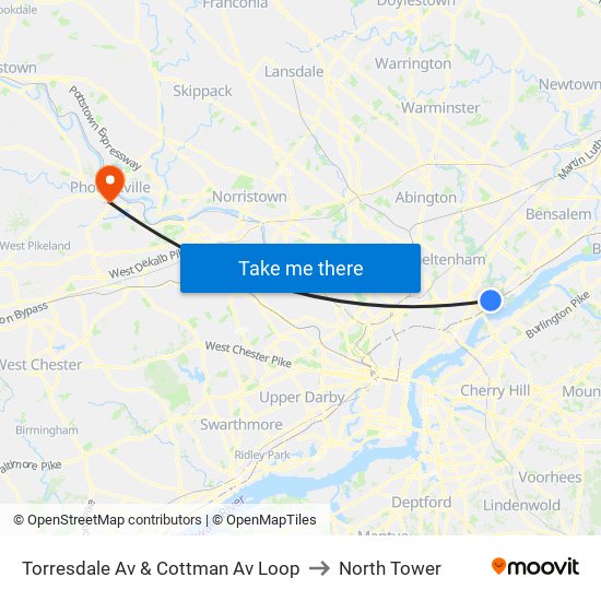 Torresdale Av & Cottman Av Loop to North Tower map