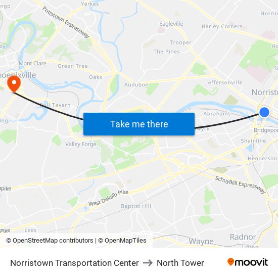 Norristown Transportation Center to North Tower map