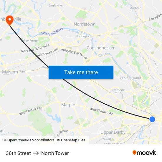 30th Street to North Tower map