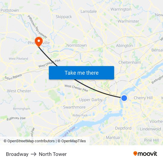 Broadway to North Tower map