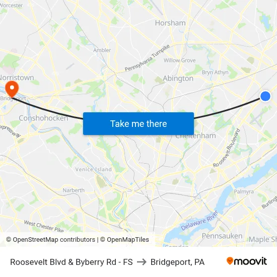 Roosevelt Blvd & Byberry Rd - FS to Bridgeport, PA map
